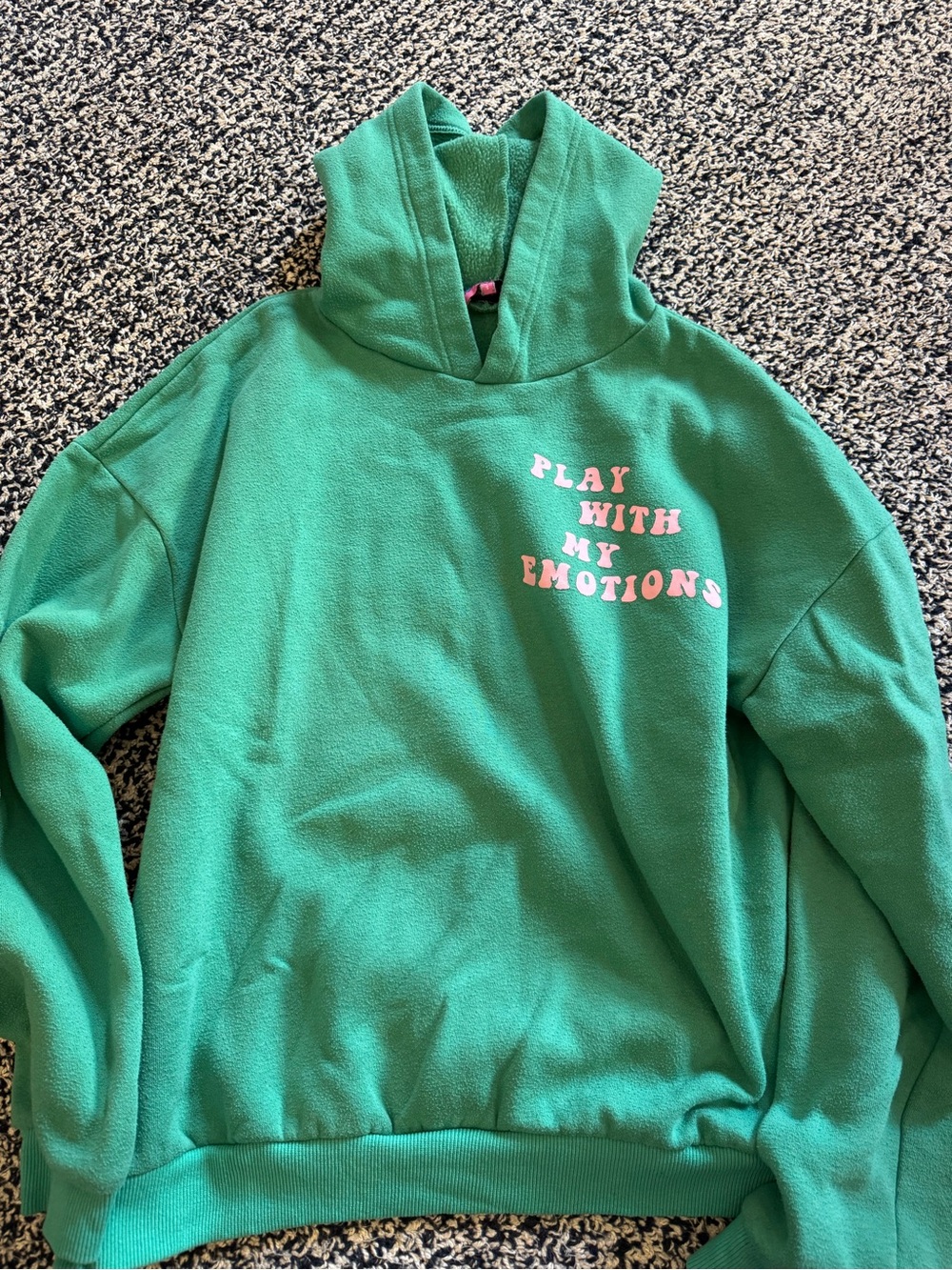 Green Women’s Edikted Hoodie Sweatshirt with Pink 'Play With My Emotions'